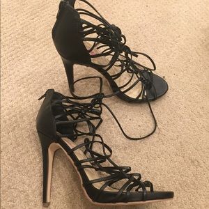 Just fab black lace up tie strap sandal